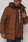 Купить Спортивная молодежная куртка удлиненная мужская коричневого цвета 93686K, фото 14