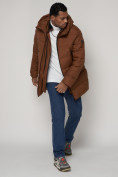 Купить Спортивная молодежная куртка удлиненная мужская коричневого цвета 93686K, фото 3