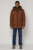 Купить Спортивная молодежная куртка удлиненная мужская коричневого цвета 93686K, фото 2