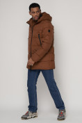 Купить Спортивная молодежная куртка удлиненная мужская коричневого цвета 93686K, фото 4