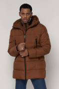 Купить Спортивная молодежная куртка удлиненная мужская коричневого цвета 93686K, фото 8