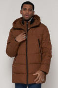 Купить Спортивная молодежная куртка удлиненная мужская коричневого цвета 93686K, фото 9