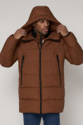 Купить Спортивная молодежная куртка удлиненная мужская коричневого цвета 93686K, фото 10