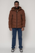 Купить Спортивная молодежная куртка мужская коричневого цвета 93691K, фото 6