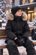 Купить Куртка парка зимняя детская подростковая для мальчика с капюшоном и мехом черного цвета 9441Ch, фото 3