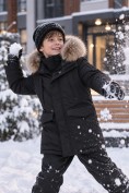 Купить Куртка парка зимняя детская подростковая для мальчика с капюшоном и мехом черного цвета 9441Ch, фото 2