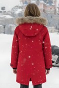 Купить Куртка парка зимняя подростковая для девочки с капюшоном и мехом красного цвета 9446Kr, фото 2