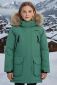 Купить Куртка парка зимняя подростковая для девочки с капюшоном и мехом зеленого цвета 9448Z