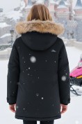 Купить Парка зимняя подростковая для девочки с капюшоном и мехом черного цвета 9532Ch, фото 2