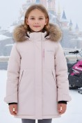 Купить Парка зимняя подростковая для девочки с капюшоном и мехом розового цвета 9532R