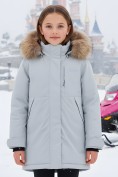Купить Парка зимняя подростковая для девочки с капюшоном и мехом серого цвета 9532Sr