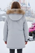 Купить Парка зимняя подростковая для девочки с капюшоном и мехом серого цвета 9532Sr, фото 2