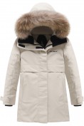 Купить Парка зимняя подростковая для девочки с капюшоном и мехом бежевого цвета 9534B, фото 8
