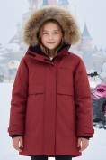 Купить Парка зимняя подростковая для девочки с капюшоном и мехом бордового цвета 9534Bo