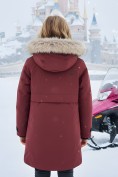 Купить Парка зимняя подростковая для девочки с капюшоном и мехом бордового цвета 9534Bo, фото 2