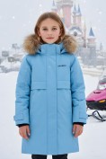 Купить Парка зимняя подростковая для девочки с капюшоном и мехом бирюзового цвета 9534Br