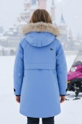 Купить Парка зимняя подростковая для девочки с капюшоном и мехом василькового цвета 9534Vs, фото 2