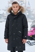 Купить Парка зимняя подростковая для мальчика с капюшоном и мехом черного цвета 9535Ch