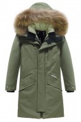 Купить Парка зимняя подростковая для мальчика с капюшоном и мехом цвета хаки 9535Kh, фото 8