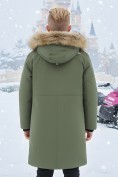Купить Парка зимняя подростковая для мальчика с капюшоном и мехом цвета хаки 9535Kh, фото 2