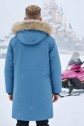 Купить Парка зимняя подростковая для мальчика с капюшоном и мехом синего цвета 9535S, фото 2