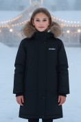 Купить Парка зимняя подростковая для девочки с капюшоном и мехом черного цвета 9536Ch