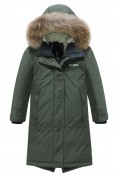 Купить Парка зимняя подростковая для девочки с капюшоном и мехом темно-зеленого цвета 9536TZ, фото 8