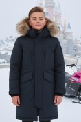 Купить Парка зимняя подростковая для мальчика с капюшоном и мехом черного цвета 9537Ch