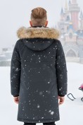 Купить Парка зимняя подростковая для мальчика с капюшоном и мехом черного цвета 9537Ch, фото 2