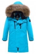 Купить Парка зимняя подростковая для мальчика с капюшоном и мехом голубого цвета 9537Gl, фото 8