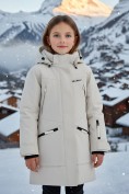 Купить Парка зимняя подростковая для девочки с капюшоном бежевого цвета 9538B