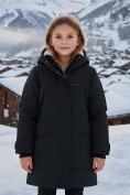 Купить Парка зимняя подростковая для девочки с капюшоном черного цвета 9538Ch