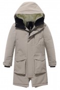 Купить Парка зимняя подростковая для мальчика с капюшоном бежевого цвета 9539B, фото 8