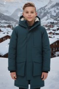 Купить Парка зимняя подростковая для мальчика с капюшоном темно-зеленого цвета 9539TZ