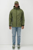 Купить Ветровка спортивная мужская с капюшоном softshell цвета хаки 9563Kh, фото 4