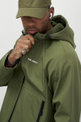 Купить Ветровка спортивная мужская с капюшоном softshell цвета хаки 9563Kh, фото 14