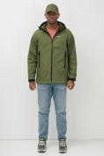 Купить Ветровка спортивная мужская с капюшоном softshell цвета хаки 9563Kh, фото 7