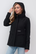 Купить Ветровка спортивная женская с капюшоном softshell черного цвета 9566Ch, фото 18