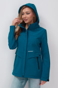 Купить Ветровка спортивная женская с капюшоном softshell синего цвета 9566S, фото 5