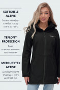 Купить Парка спортивная женская с капюшоном softshell черного цвета 9568Ch