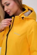 Купить Парка спортивная женская с капюшоном softshell желтого цвета 9568J, фото 13