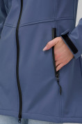 Купить Парка спортивная женская с капюшоном softshell синего цвета 9568S, фото 14