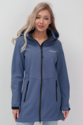 Купить Парка спортивная женская с капюшоном softshell синего цвета 9568S, фото 10