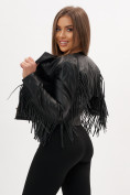 Купить Короткая кожаная куртка женская черного цвета 95Ch, фото 3