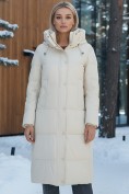 Купить Пальто утепленное стеганное зимнее с капюшоном женское бежевого цвета 9601B, фото 2