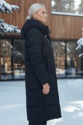 Купить Пальто утепленное стеганное зимнее с капюшоном женское черного цвета 9601Ch, фото 3