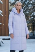 Купить Пальто утепленное стеганное зимнее с капюшоном женское фиолетового цвета 9601F