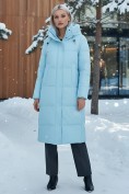 Купить Пальто утепленное стеганное зимнее с капюшоном женское голубого цвета 9601Gl, фото 4