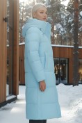Купить Пальто утепленное стеганное зимнее с капюшоном женское голубого цвета 9601Gl, фото 2