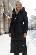 Купить Пальто утепленное стеганное зимнее с капюшоном женское черного цвета 9605Ch, фото 5
